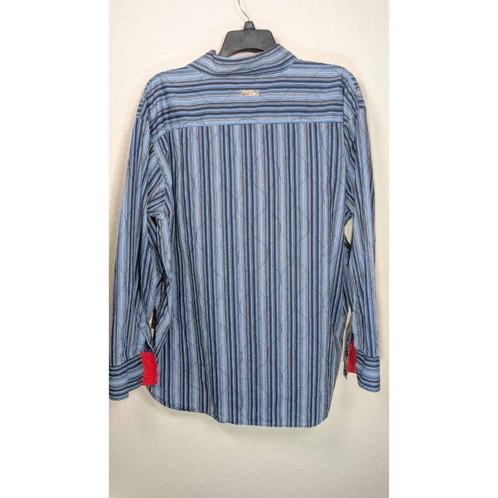 VTG Coogi Button Down Shirt‎ Mens 3XL Blue Stripe Argyle Embroidery Y2K 90s